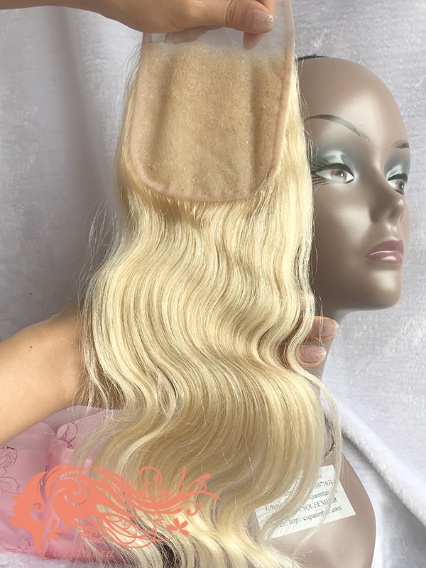 Csqueen 9A Body Wave 4*4 Closure #613 Blonde color Free Part 100% Human Hair - Click Image to Close